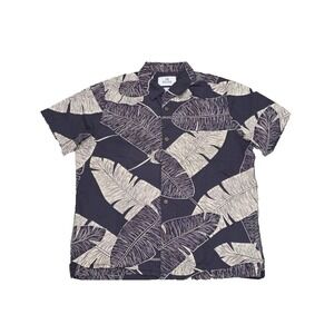 28 Palms Men's Relaxed-Fit Tropical cotton Jacquard Shirt Black Large A006726